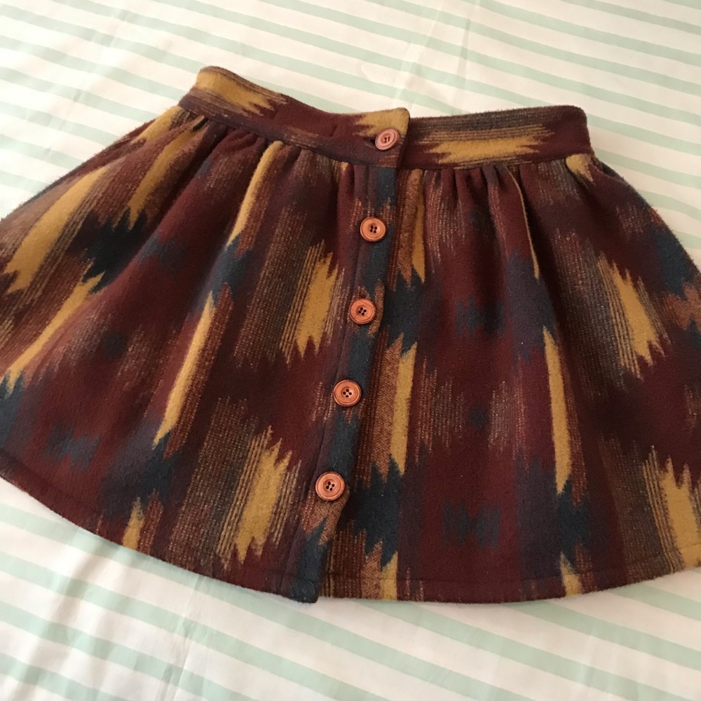 Kenny Wool Skirt Boho Aztec Print Buttons On Front